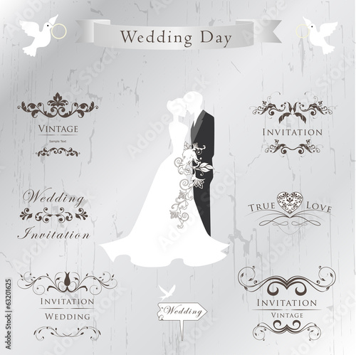 Set of wedding invitation vintage design elements