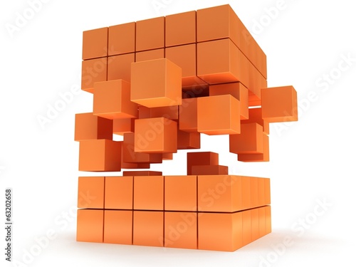 Cubes block. Assembling concept. On white.