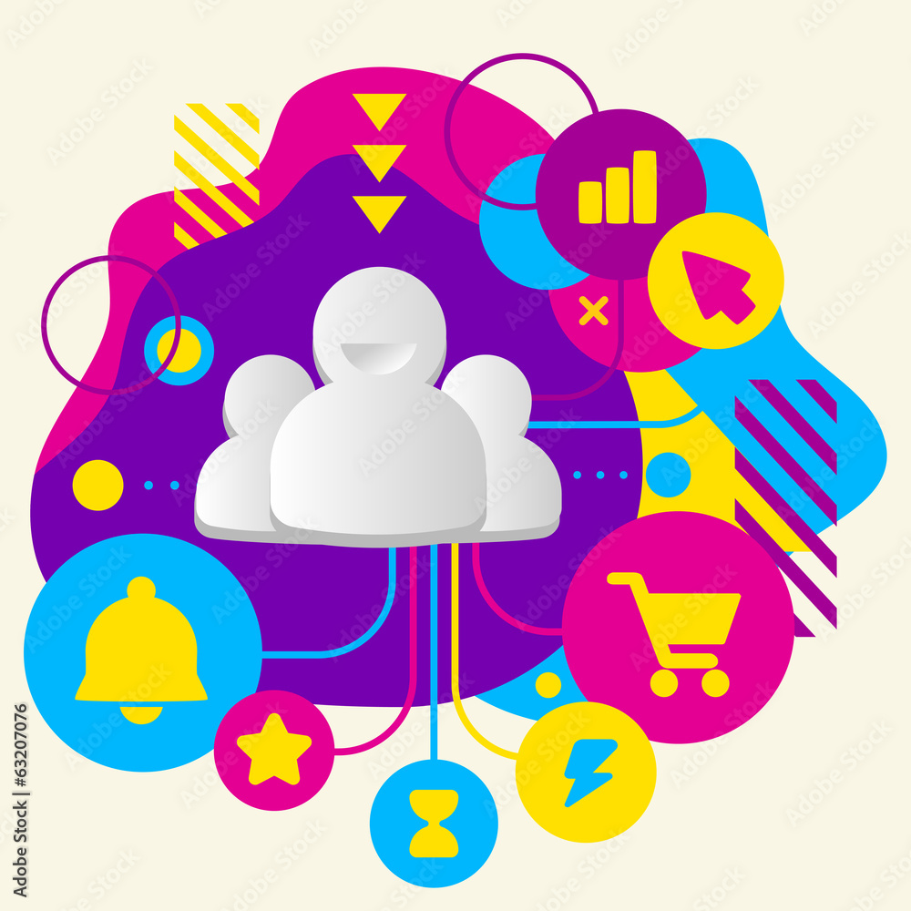 People team on abstract colorful spotted background with differe People team on abstract colorful spotted background with differe