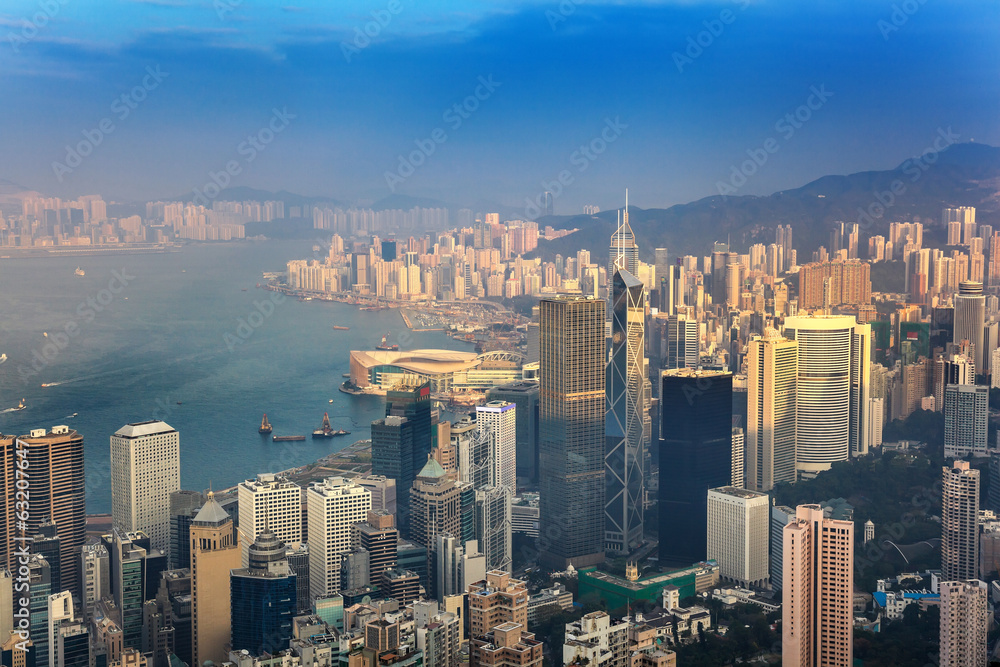 Hong Kong city skyline view from Victoria peak