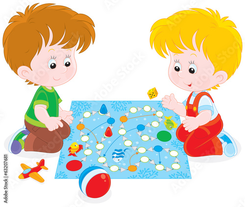 Boys playing with a board game