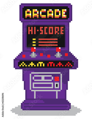 vector illustration - pixel art style drawing of arcade cabinet,