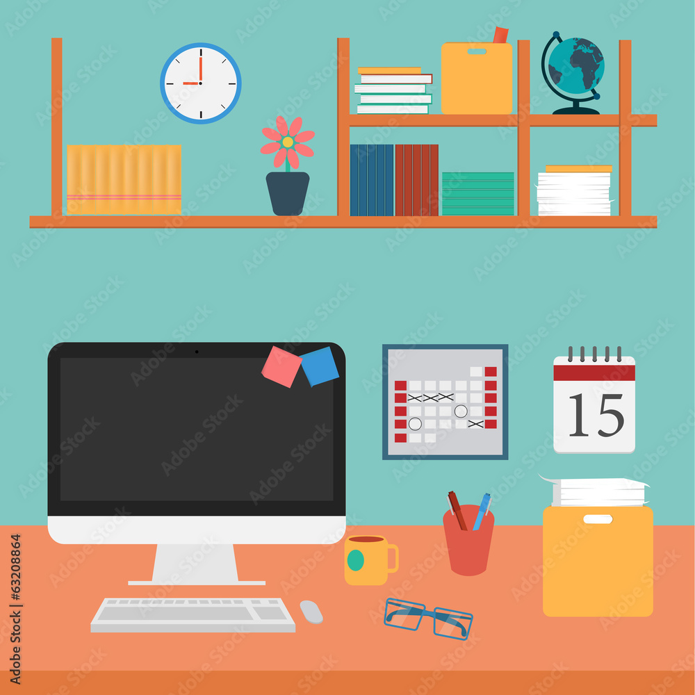 Vector of Office set for work .computer,book,coffee,desk Vector of Office set for work .computer,book,coffee,desk