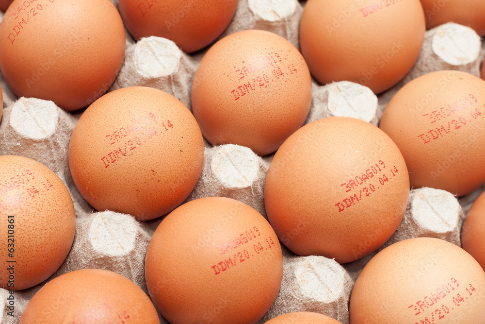 Batch of eggs with expiration date stamp Batch of eggs with expiration date stamp