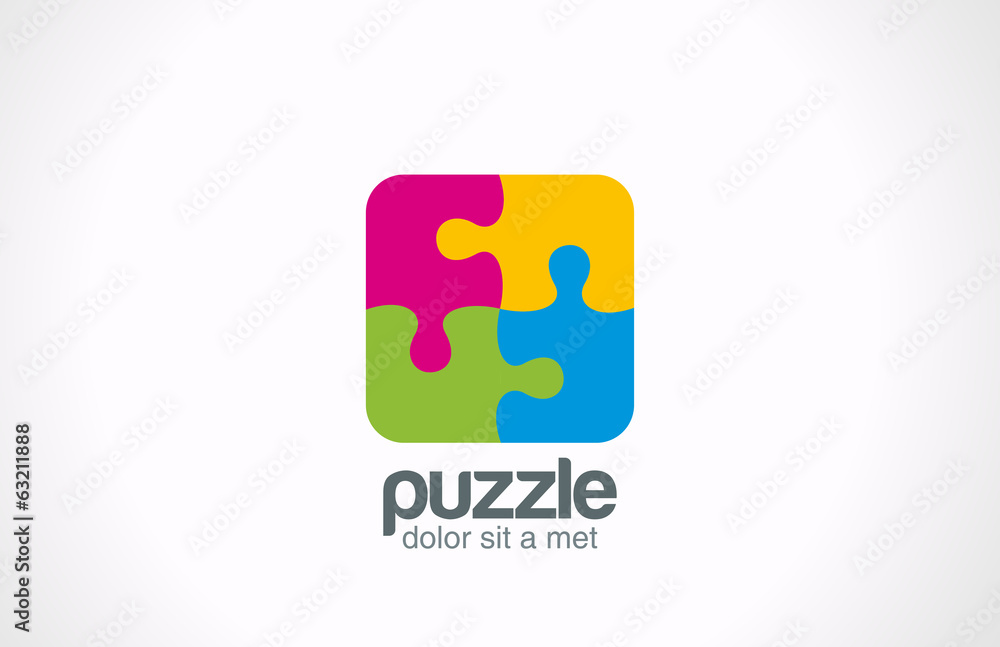 Puzzle Square vector logo design. Funny Rebus entertainment
