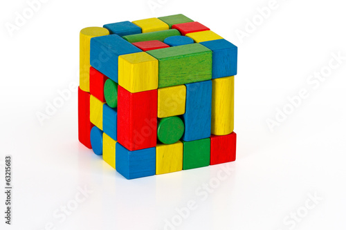 toy blocks jigsaw cube, multicolor puzzle wooden pieces