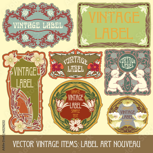 vector vintage items: label art nouveau