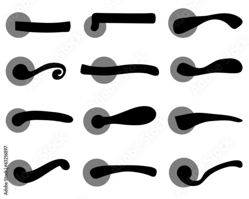 Black silhouettes of door handles, vector illustration