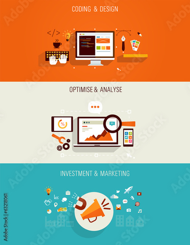 set of flat icons for web design, seo and marketing