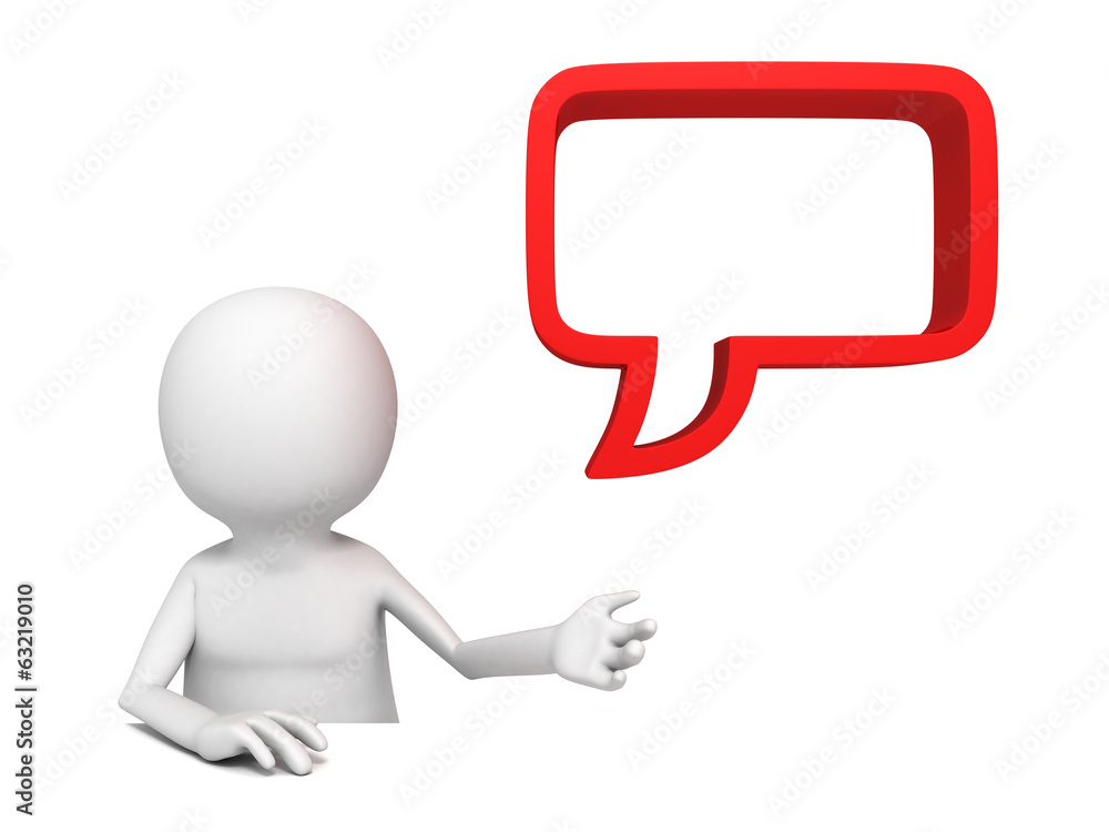 White 3d man with blank red speech bubble White 3d man with blank red speech bubble