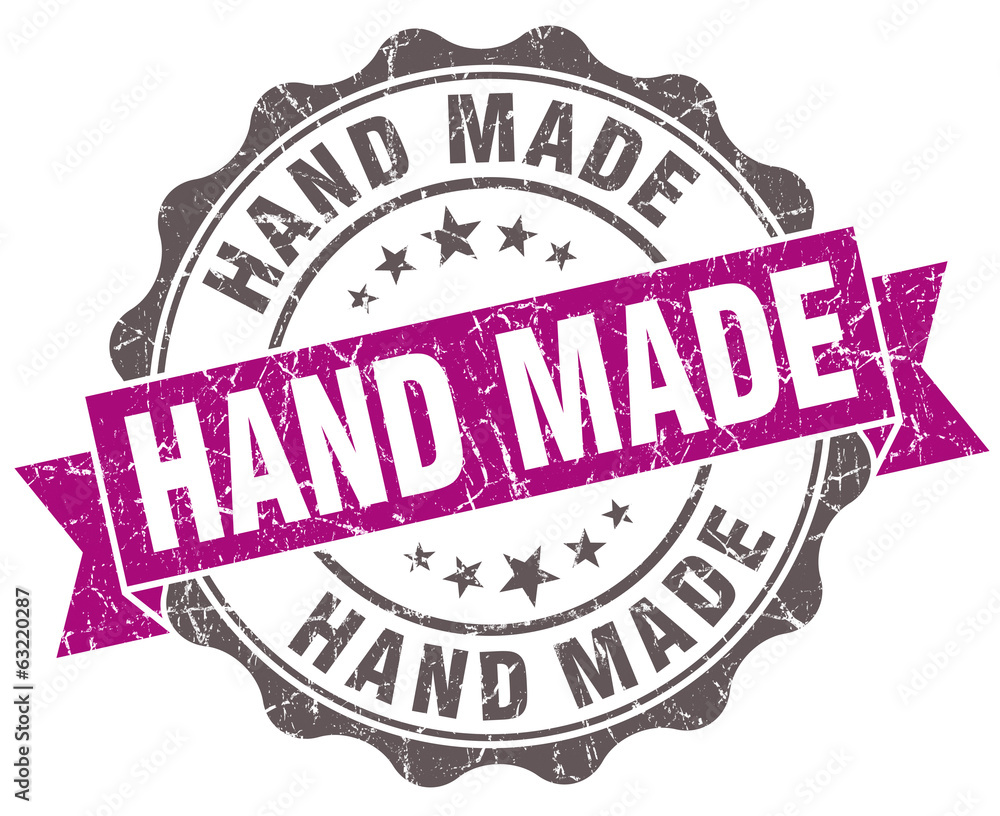Hand made violet grunge retro style isolated seal Hand made violet grunge retro style isolated seal