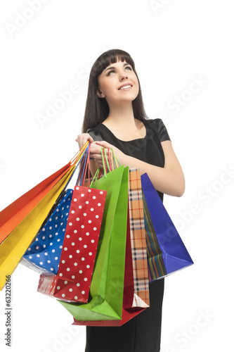 Happy Caucasian Woman with Shopping Bags