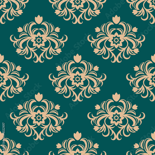 Repeat floral motifs in an arabesque pattern