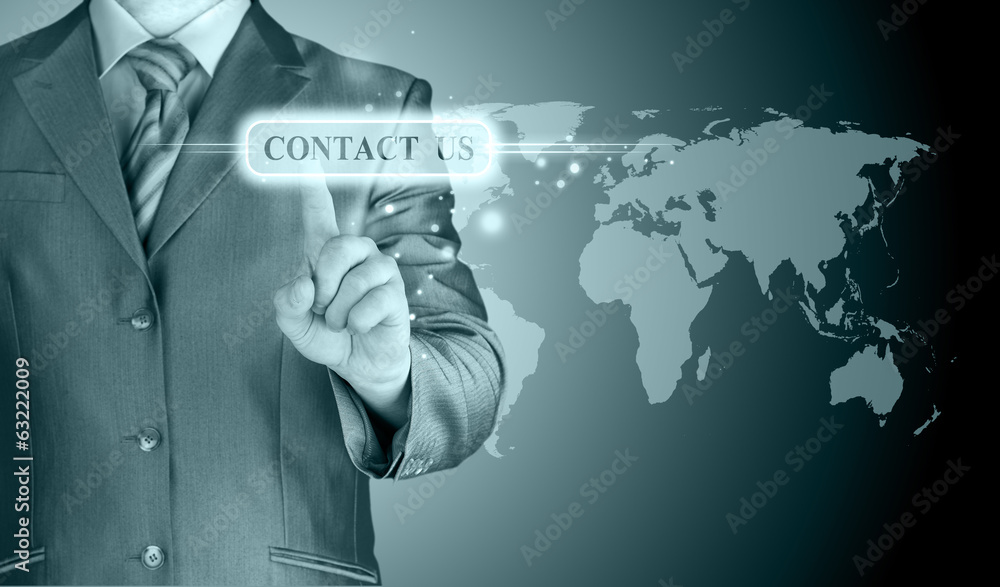 businessman hand pushing contact us button businessman hand pushing contact us button