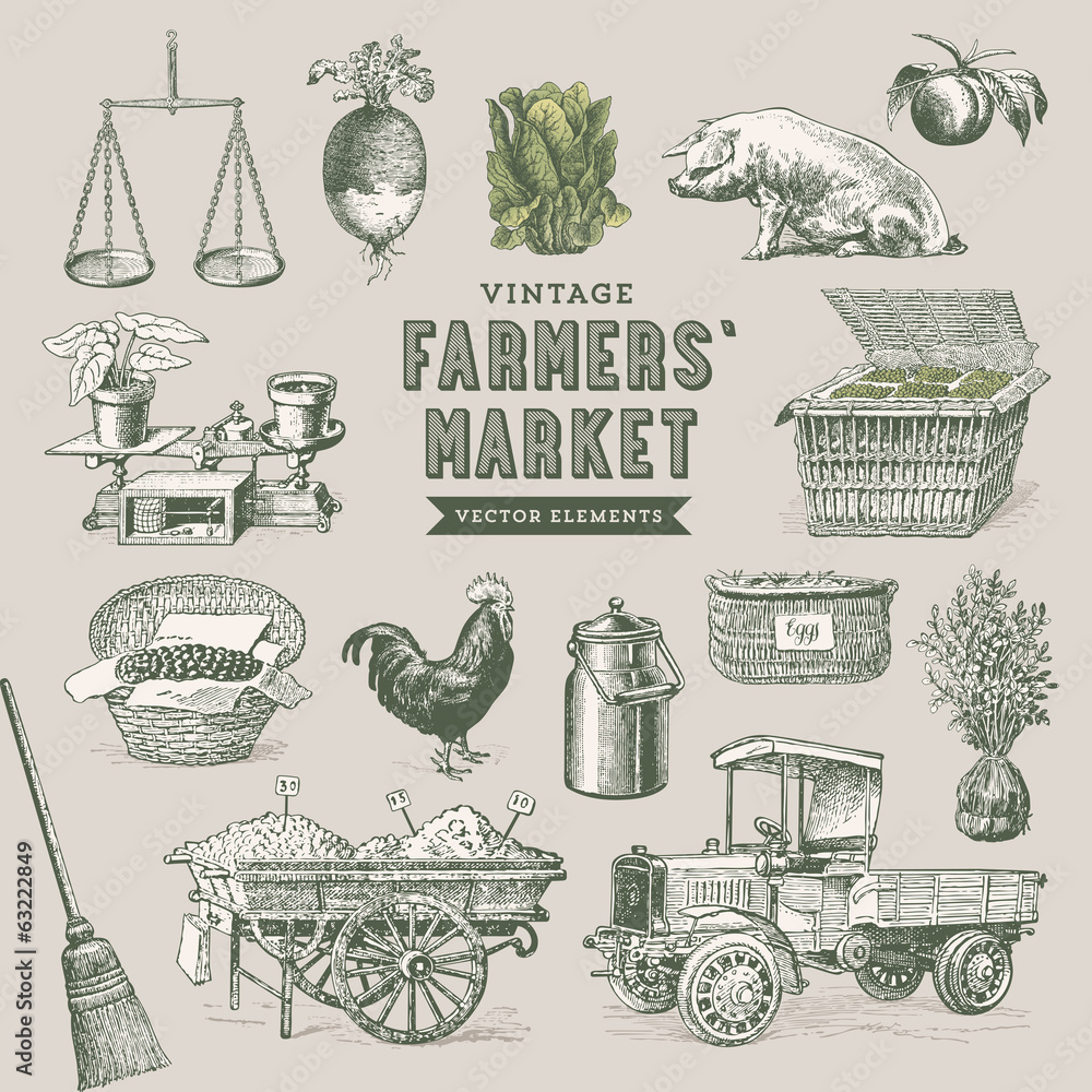 Fototapeta premium farmers' market - set of nostalgic vector elements