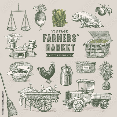 farmers' market - set of nostalgic vector elements