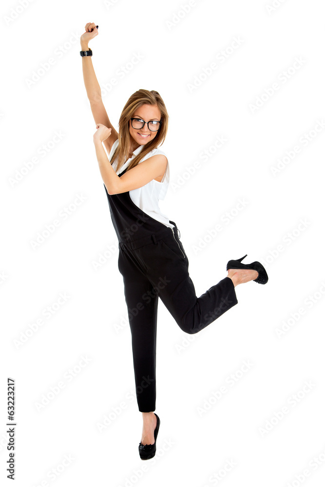 Successful young business woman happy for her success. Isolated Successful young business woman happy for her success. Isolated