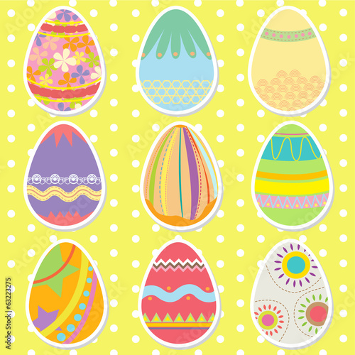 Colorful Pattern Easter Eggs on Polkadot Background