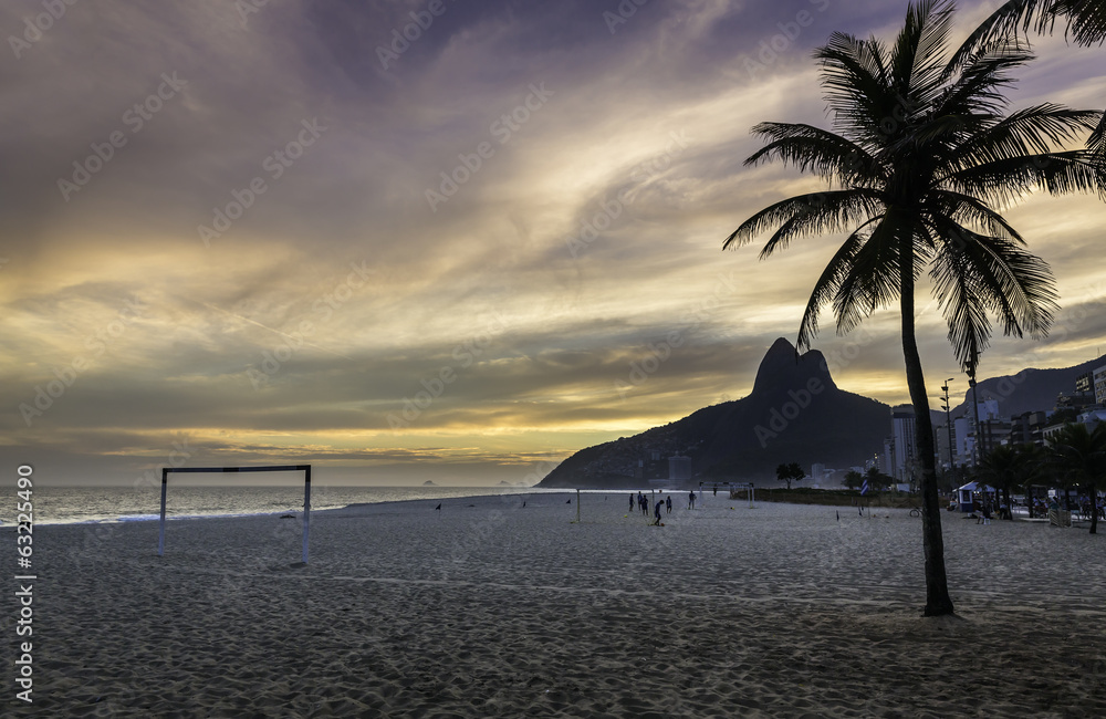 Sunset on Ipanema Beach in Rio de Janeiro, Brazil