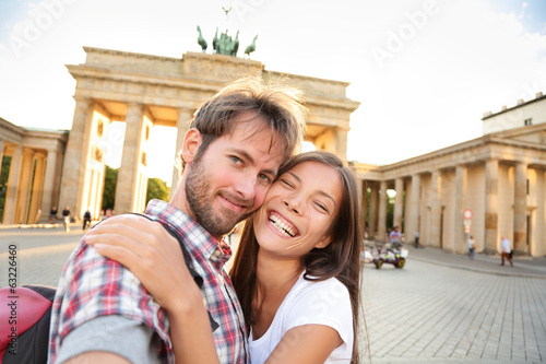 Happy couple selfie, Brandenburg Gate, Berlin