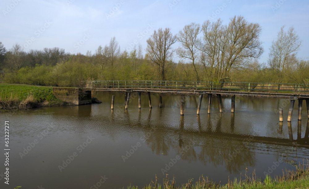 Fototapeta premium Footbridge over a river in spring