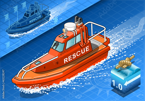 Isometric Rescue Boat in Navigation