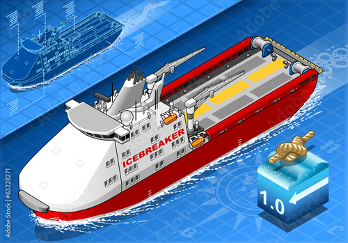 Isometric Icebreaker Ship Isolated in Navigation