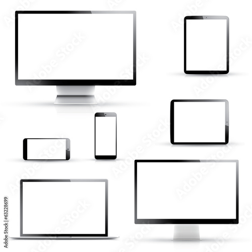 Electronic vector devices isolated on white background
