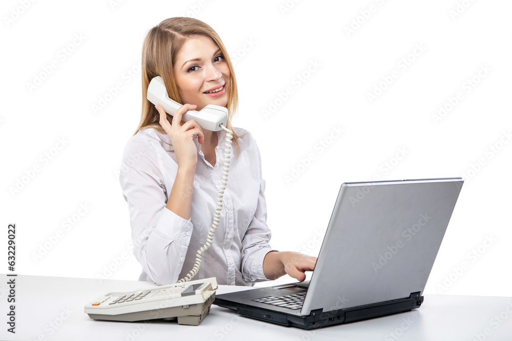 Business woman with laptop and phone Business woman with laptop and phone