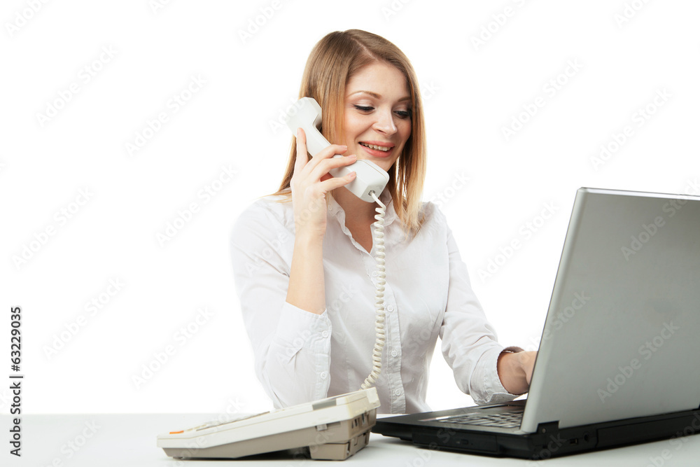 Business woman with laptop and phone Business woman with laptop and phone