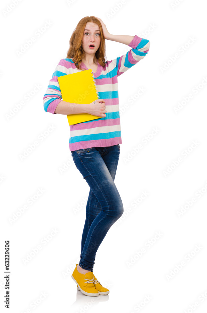 Young student with books isolated on white Young student with books isolated on white
