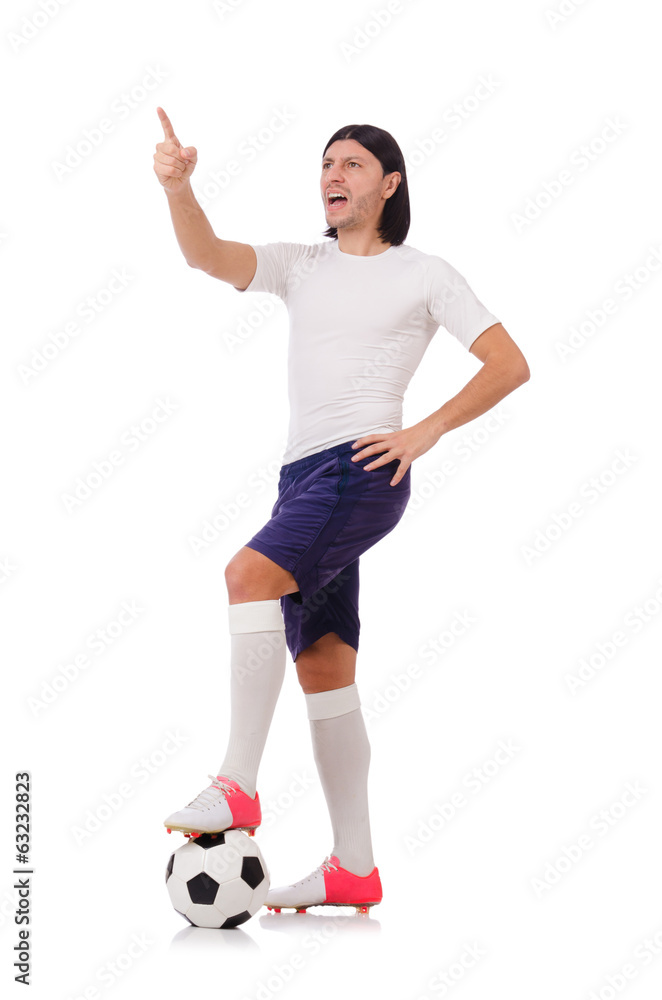 Fototapeta premium Young soccer football player on white