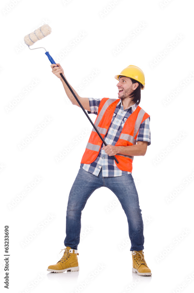 Painter with roller isolated on the white Painter with roller isolated on the white