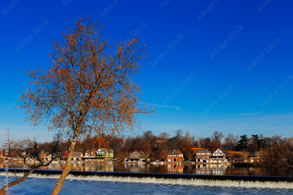 The famed Philadelphia’s boathouse row in Fairmount Dam Fishway