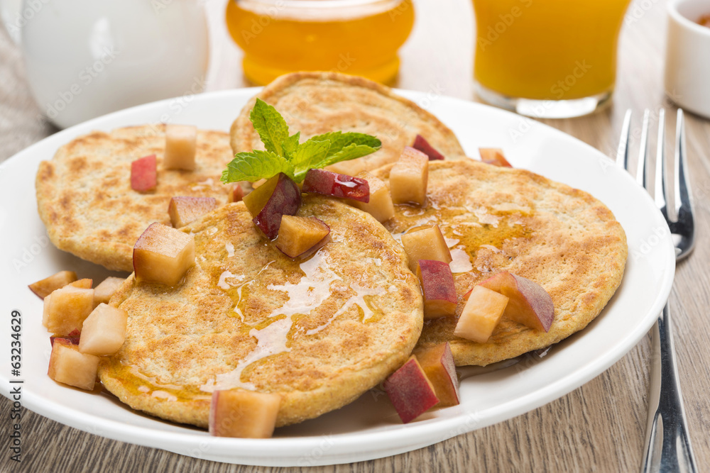 pancakes with peaches and honey for breakfast pancakes with peaches and honey for breakfast