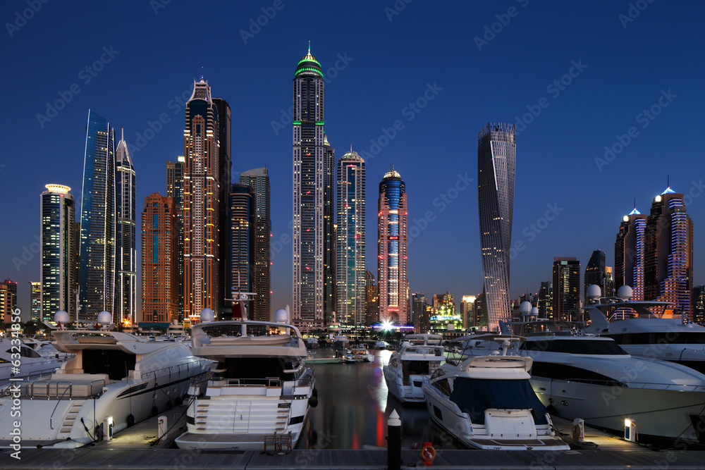 Naklejka premium Dubai Marina with JBR, Jumeirah Beach Residences, UAE