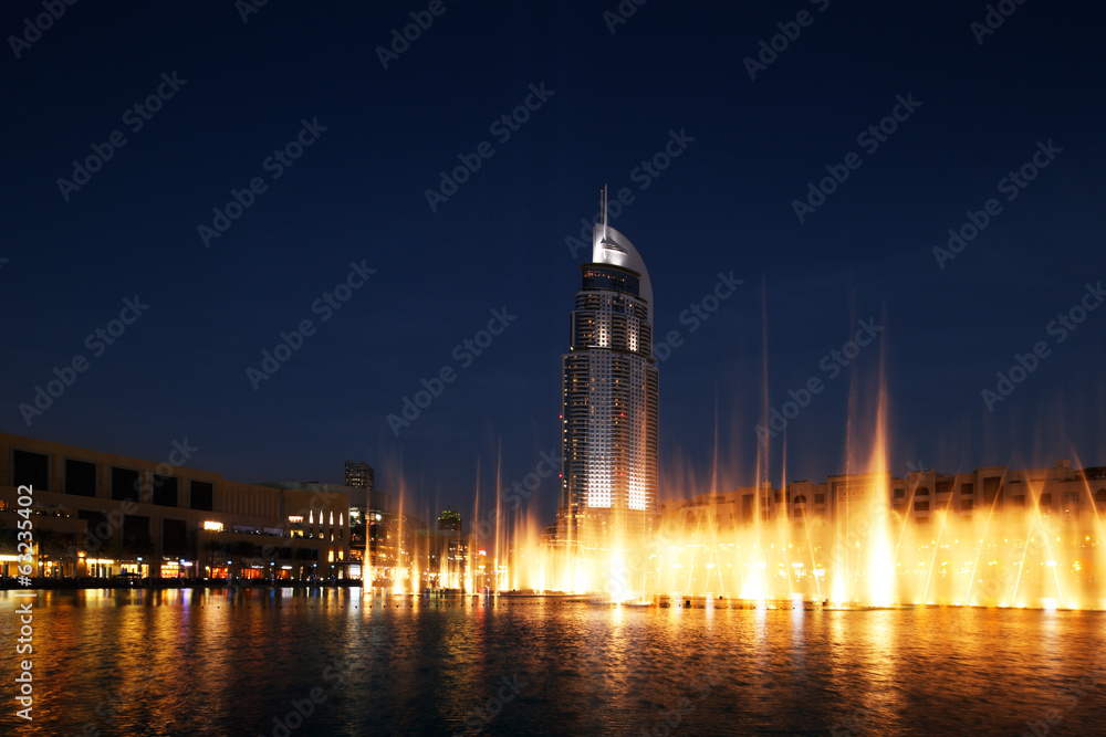 The Dubai Fountain performs and dances to the beat of the music The Dubai Fountain performs and dances to the beat of the music