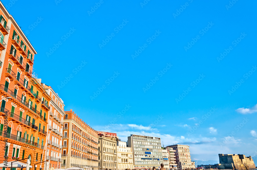 buildings and Castel dell'Ovo in Naples, Italy