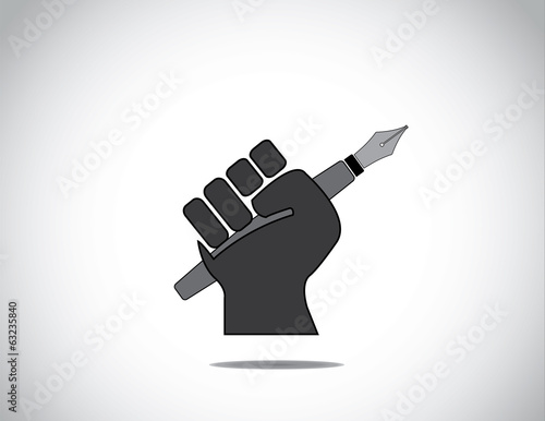 protesting human hand fist holding a fountain pen concept icon