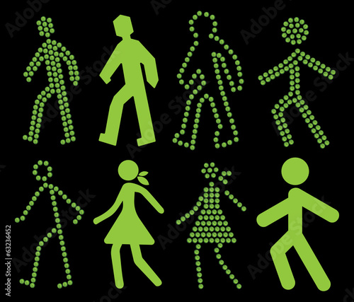 Green walking traffic light set