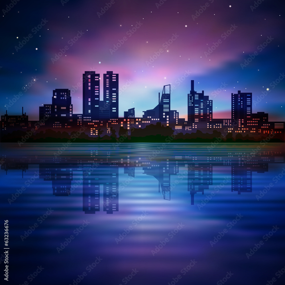 abstract night background with silhouette of city