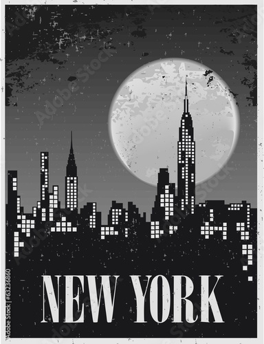 night in New York against the backdrop of a full moon