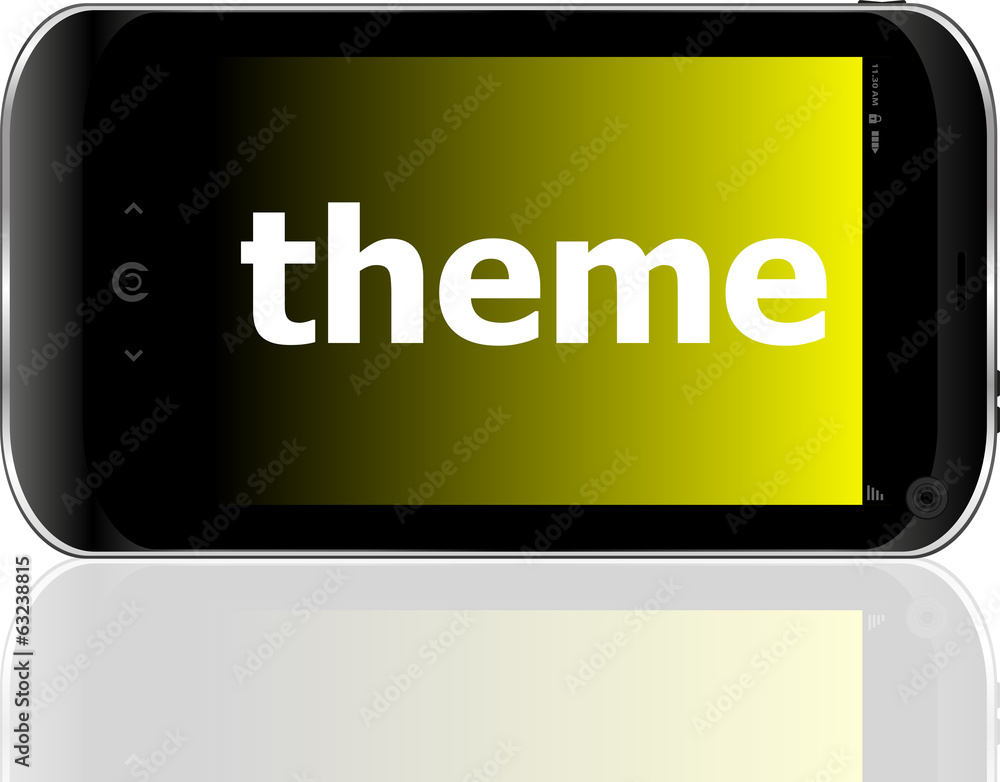 theme word on smart mobile phone, business concept theme word on smart mobile phone, business concept