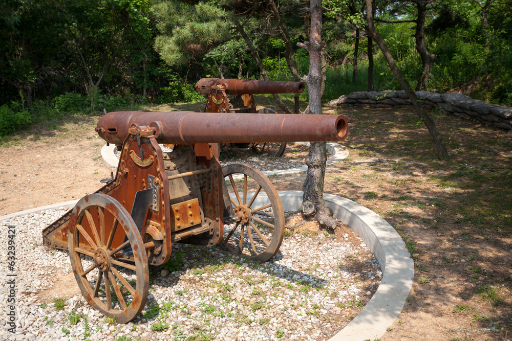 Old Russian cannons on wheels