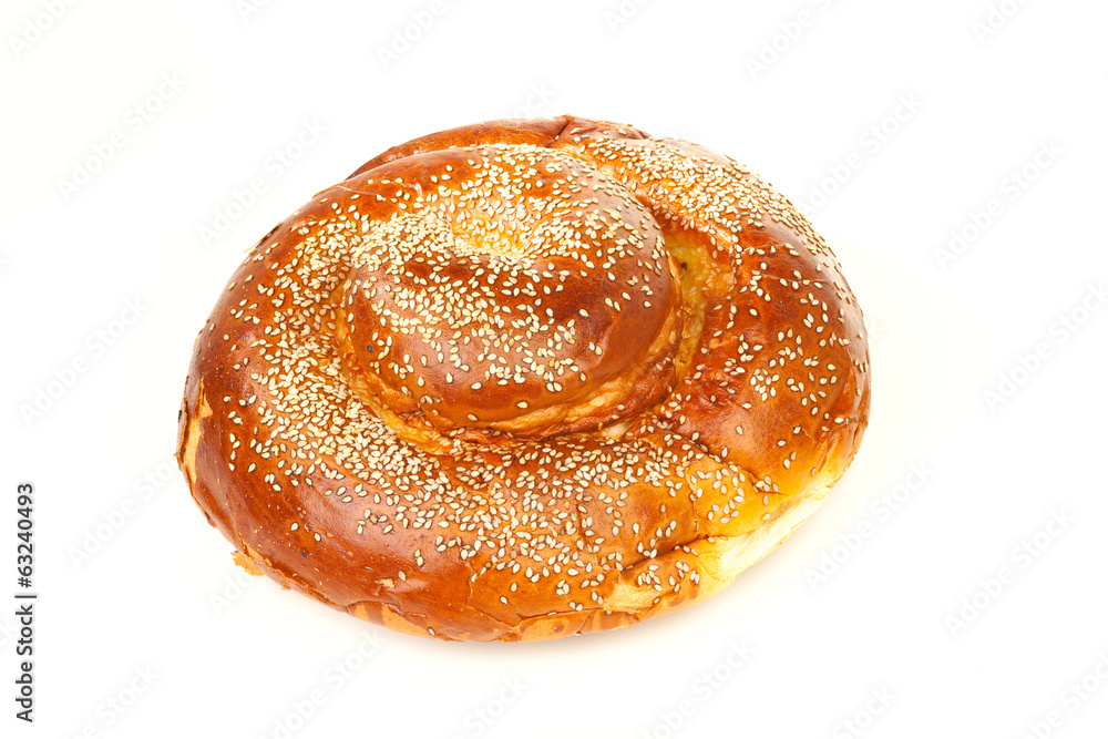 Fototapeta premium The single sweet round sabbath challah with seeds