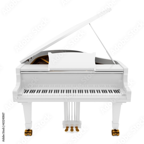 white grand piano isolated on white background