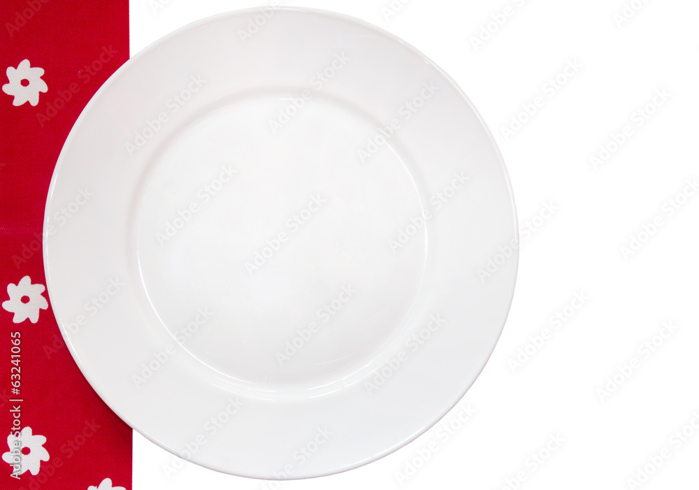 White plate upper view on white background.