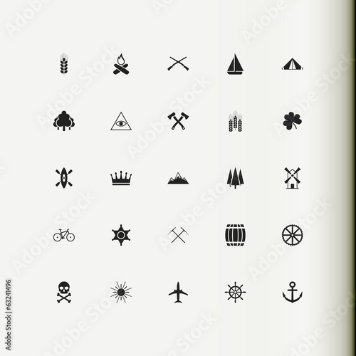 Set icons. Badge. Tourism, climbing, agriculture, hunting.
