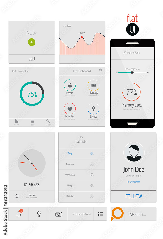 UI elements for web and mobile.Icons and buttons.Flat design. Ve UI elements for web and mobile.Icons and buttons.Flat design. Ve