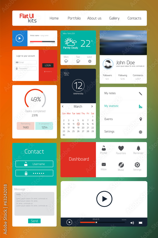 UI elements for web and mobile.Icons and buttons.Flat design. Ve UI elements for web and mobile.Icons and buttons.Flat design. Ve